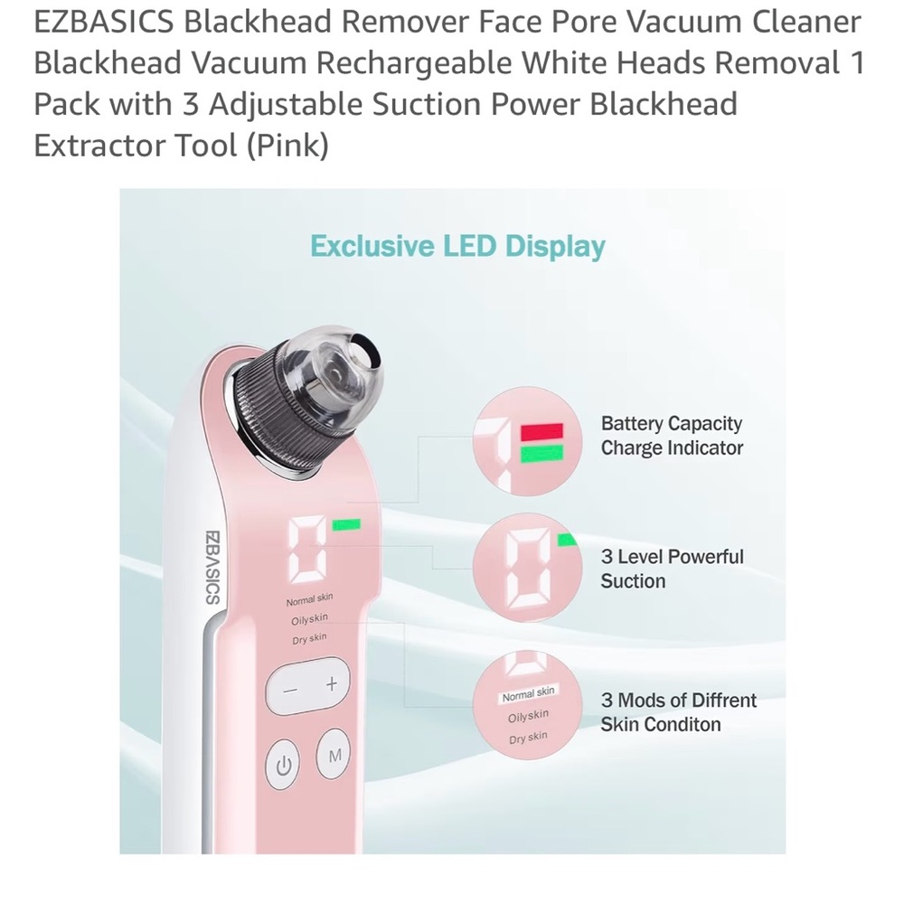 NIB EZBASICS Blackhead Remover Pore Vacuum Pink - Picture 5 of 5